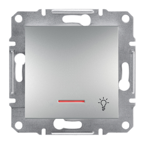 Выключатель одноклавишный кнопочный свет с подсветкой алюминий ASFORA Schneider Electric